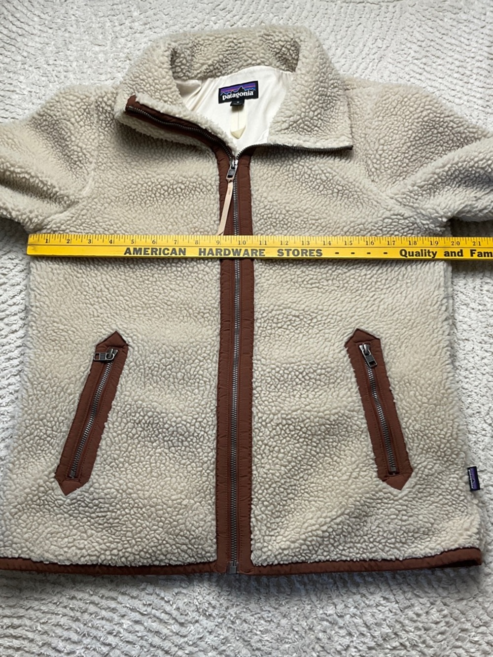 Patagonia Women's Divided Sky Jacket Sherpa with Brown Trim Size Medium - Picture 8 of 16